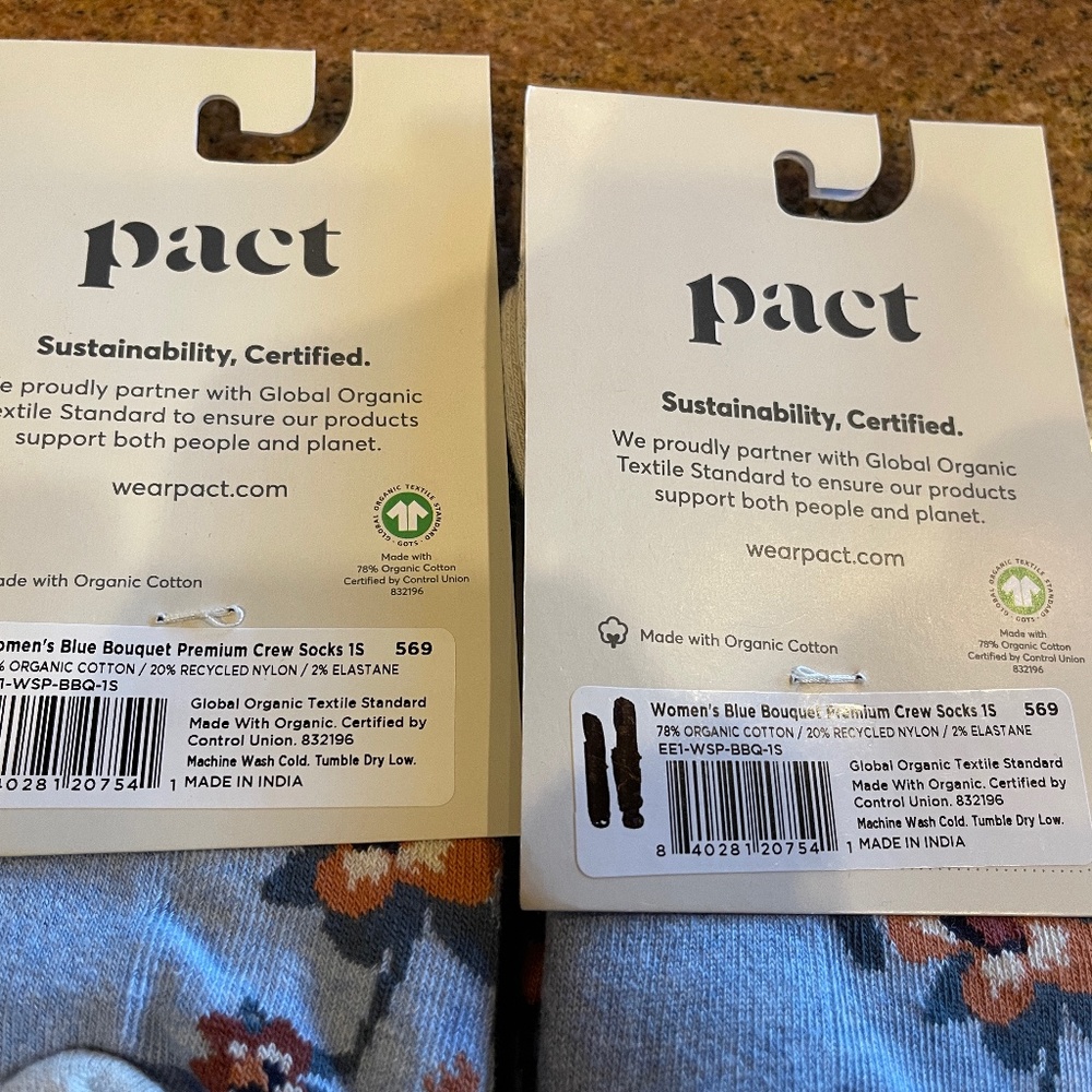 Pact Women's Blue Bouquet Premium Crew Socks-Two Pair Retail: … - Picture 6 of 6